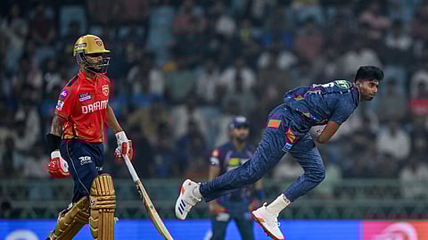 Lucknow Super Giants' Mayank Yadav bowls a delivery during the IPL T20 cricket match between Lucknow Super Giants and Punjab Kings, at the Bharat Ratna Shri Atal Bihari Vajpayee Ekana Stadium, in Lucknow.