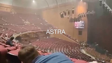 This grab taken from a UGC video shows a shooting in a concert hall in Krasnogorsk, western edge of Moscow region, Russia.