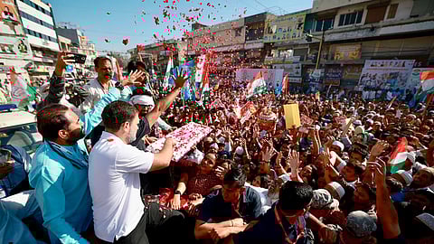 Congress leader Rahul Gandhi with supporters during the Bharat Jodo Nyay Yatra, in Dahod, Gujarat.