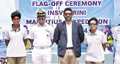 Lt Cdr Roopa A, Capt Prasant Menon, Cdr Abhilash Tomy (retd) and Lt Cdr Dilna K.