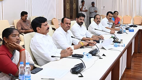 CM Revanth Reddy chairing a cabinet meeting at the Telangana Secretariat.