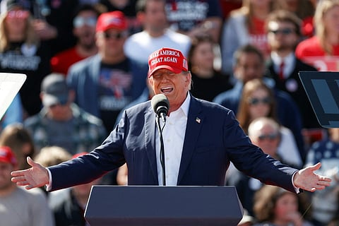 Former US President and Republican presidential candidate Donald Trump speaks during a Buckeye Values PAC Rally in Vandalia, Ohio, on March 16, 2024.