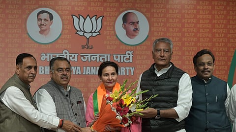 Former Congress Parneet kaur join BJP in the presence of Arun Singh, Sunil Jakhar and others at BJP HQ in New Delhi on Thursday.