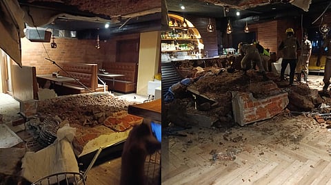 The collapsed ceiling of Sekhmet Club in Chennai.