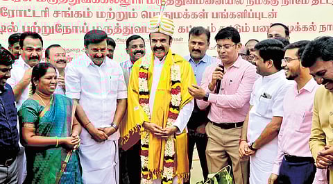 Dr A Murugananthan honoured during the bhoomi puja of cancer care hospital in Tiruppur