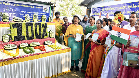 100% voting awareness through exhibition of veggies, fruits