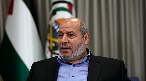 Khalil al-Hayya, a high-ranking Hamas official who has represented the Palestinian militant group in negotiations for a cease-fire and hostage exchange deal, speaks during an interview with The Associated Press, in Istanbul, Turkey, Wednesday, April 24, 2024.