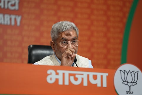 External Affairs Minister S. Jaishankar addresses a press conference at the BJP Headquarters, in New Delhi, Monday, April 1, 2024.
