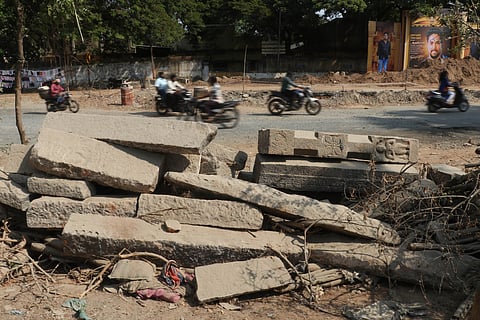 The demolished kalmandapam at Ariyapalayam in Puducherry
