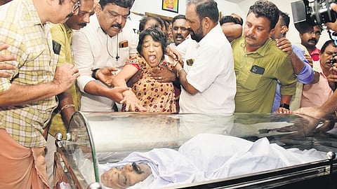 K Vinod’s mother Lalitha is inconsolable on seeing his body at their house in Manjummel, Ernakulam, on Wednesday