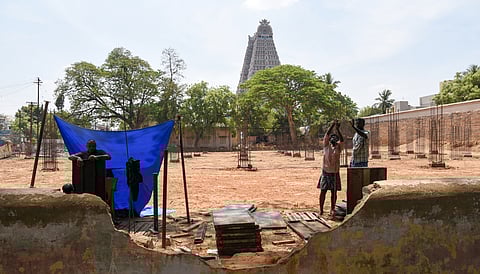 The bus terminus site adjacent the Srirangam temple in Tiruchy