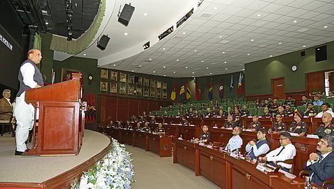 Defence Minister Rajnath Singh addressed the senior leadership of the Indian Army during the army commanders' conference.