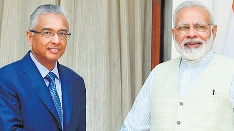 Mauritius PM Pravind Jugnauth with Prime Minister Narendra Modi