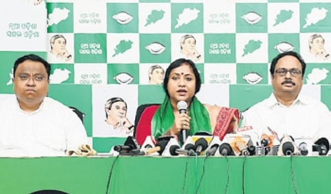 BJP state vice-president Lekhashree Samantsinghar joins BJD at Sankha Bhawan on Sunday