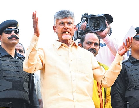 TDP chief N Chandrababu Naidu addressing the public in Rajam.