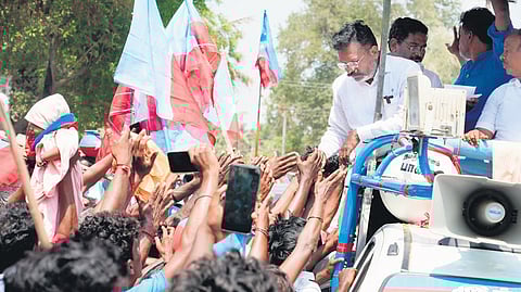 Thol Thirumavalavan during his campaign in Chidambaram
