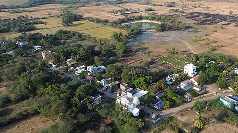Ariel view of Nagapattu village where the proposed greenfield airport at Parandur is announced.
