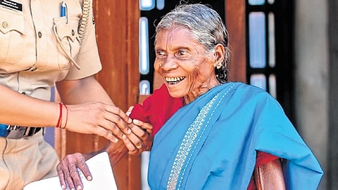 Chellamma, 79, steps out of booth 186 in Arnakkal, Idukki, after voting.