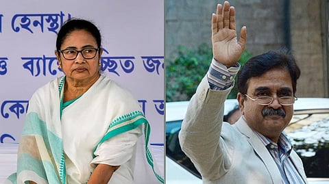 West Bengal Chief Minister Mamata Banerjee (R) and former Calcutta High Court judge and BJP candidate Abhijit Gangopadhyay.