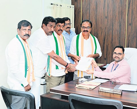 Congress Chevella candidate G Ranjith Reddy files his nomination on Tuesday.