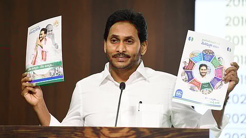 Andhra Pradesh Chief Minister YS Jagan Mohan Reddy releases the YSRCP manifesto for the upcoming assembly elections.
