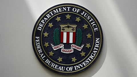 An FBI seal is seen on a wall on Aug. 10, 2022, in Omaha, Nebraska.