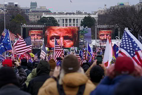 Supporters of Donald Trump participate in a rally in Washington, Jan. 6, 2021. The Supreme Court is hearing arguments Tuesday, April 16, 2024, over the charge of obstruction of an official proceeding that has been brought against 330 people, according to the Justice Department.
