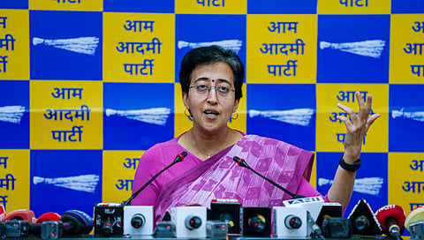 Delhi Education Minister and AAP leader Atishi Singh addresses a press conference, in New Delhi, Tuesday, April 2, 2024.