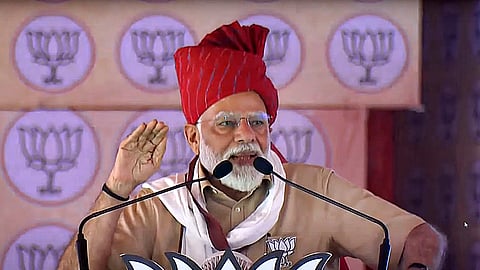 Prime Minister Narendra Modi addresses a public meeting ahead of Lok Sabha elections.
