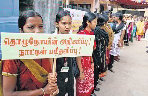 Students participating in leprosy awareness campaign in Chennai