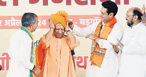 UP CM Yogi Adityanath at a rally in Saharanpur on Friday.