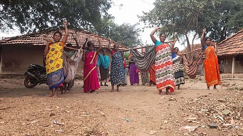 Tribals protesting in Arla Panchayat on Saturday.