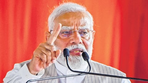 PM Narendra Modi at a meeting in Alladurg in Zaheerabad LS segment on Tuesday