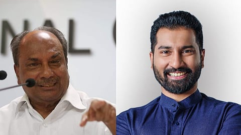 Congress veteran A K Antony (L), his son and BJP leader Anil K Antony