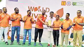 Walkathon winners being presented with awards on the occasion