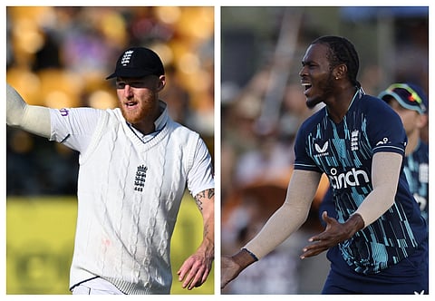 England's Ben Stokes (L) and Jofra Archer (R)