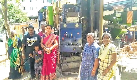 Residents of Ambedkar Nagar who stopped the drilling of a commercial borewell next to a public one, that catered to hundreds of people in the locality