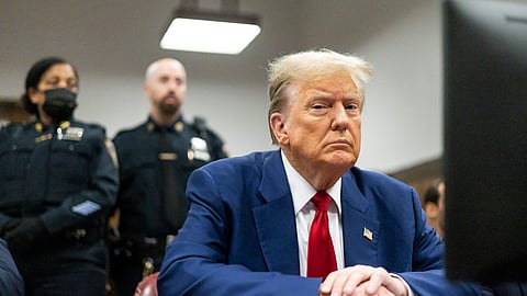 Former US President Donald Trump appears at Manhattan criminal court before his trial in New York, Tuesday, April 30, 2024.