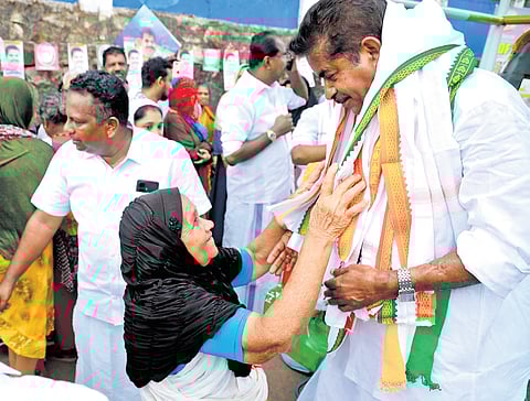 Adoor Prakash during his election campaign in Attingal constituency.