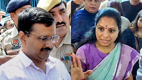 A collage of Delhi Chief Minister Arvind Kejriwal (L) and BRS MLC K Kavitha.
