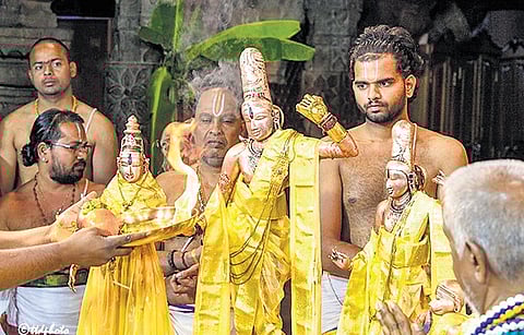 Snapana Tirumanjanam being performed at Sri Kodanda Ramalayam