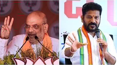 Union Home Minister Amit Shah (R), Telangana Chief Minister Revanth Reddy