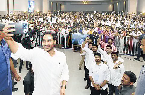 As part of his election campaign, CM YS Jagan Mohan Reddy interacted with social media influencers on Tuesday