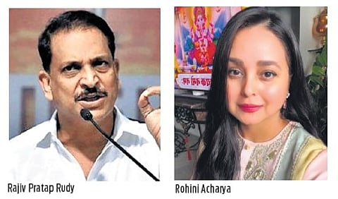BJP's candidate Rajiv Pratap Rudy(L), RJD candidate Rohini Acharya (R).