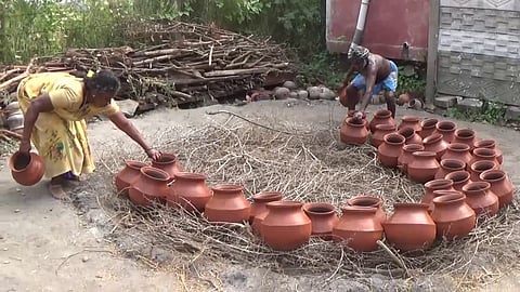 Potters make earthen pots in Perambalur