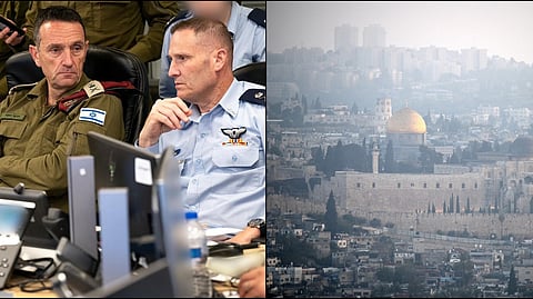 Israeli Army, head of the military, Lieutenant General Herzi Halevi (L), A panoramic view of Jerusalem's Old City is pictured at dawn of April 14, 2024, after Iran launched a drone and missile attack on Israel (R)