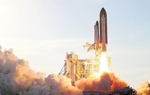 Space shuttle Discovery lifts off from NASA’s launch pad at Cape Canaveral, Florida