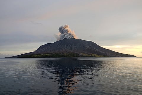 This photo released by the Indonesian National Search and Rescue Agency (BASARNAS) shows a view of an eruption of Mount Ruang in the Sulawesi island, Indonesia.