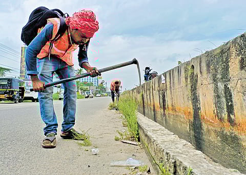Migrant labourers from Bengali at work in Thiruvananthapuram.