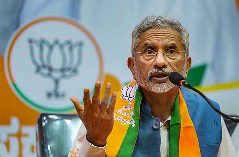Union Minister and BJP leader S Jaishankar during a press meet at BJP office ahead of Lok Sabha election, in Bengaluru,